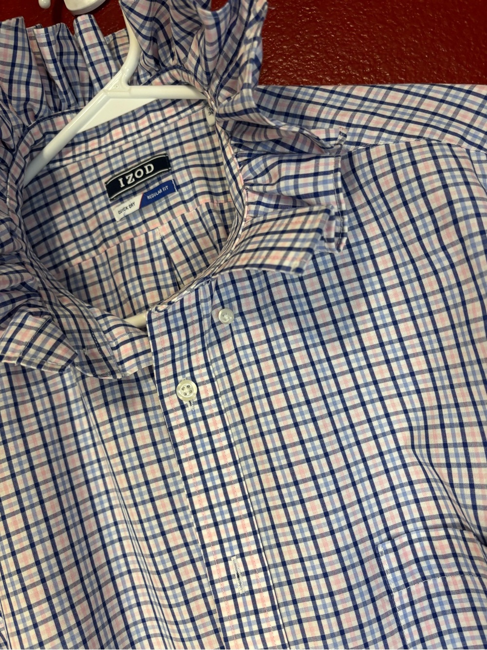 Upcycled/Reloved IZOD Blue and Pink Plaid Shirt W/Ruffled Collar